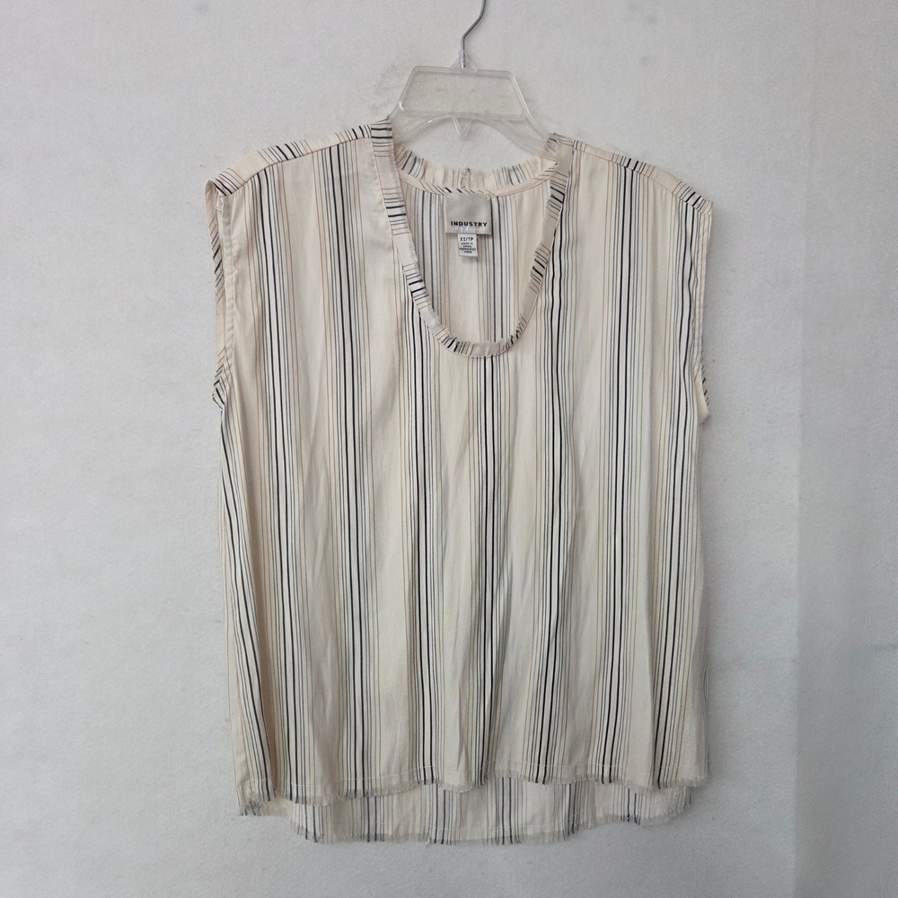 INDUSTRY Republic Clothing Striped Sleeveless Top XS‎ Raw Hem Edge Sheer Office